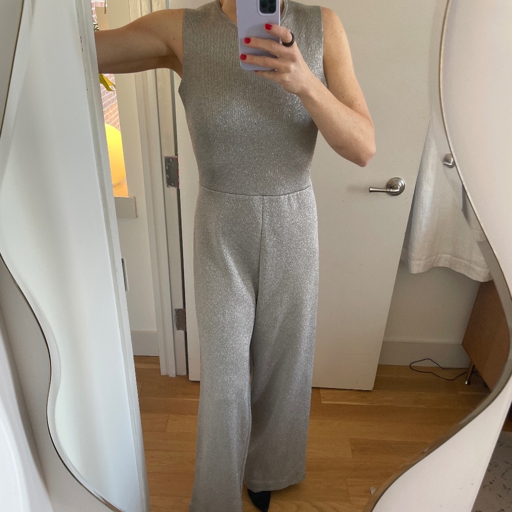 J Crew Silver Metallic Knit Jumpsuit